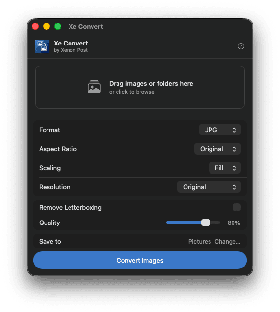Xe Convert application window